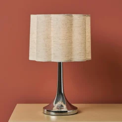 OSTARIA Lampe à poser métal et lin (H33 cm) Tulipe Argent Outlet