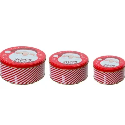 KAEMINGK Lot de 3 boites en métal rondes (D20 cm) Papa Noël et blanc Rouge Online