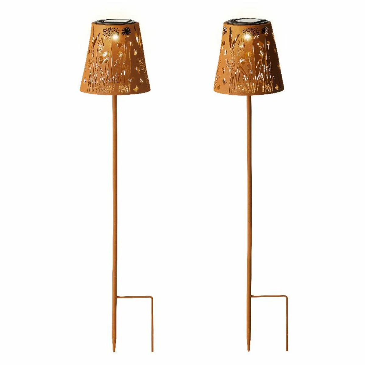#N/A Lot de 2 bornes de jardin solaire LED (H58 cm) Floral Brun rustique Marron Clearance