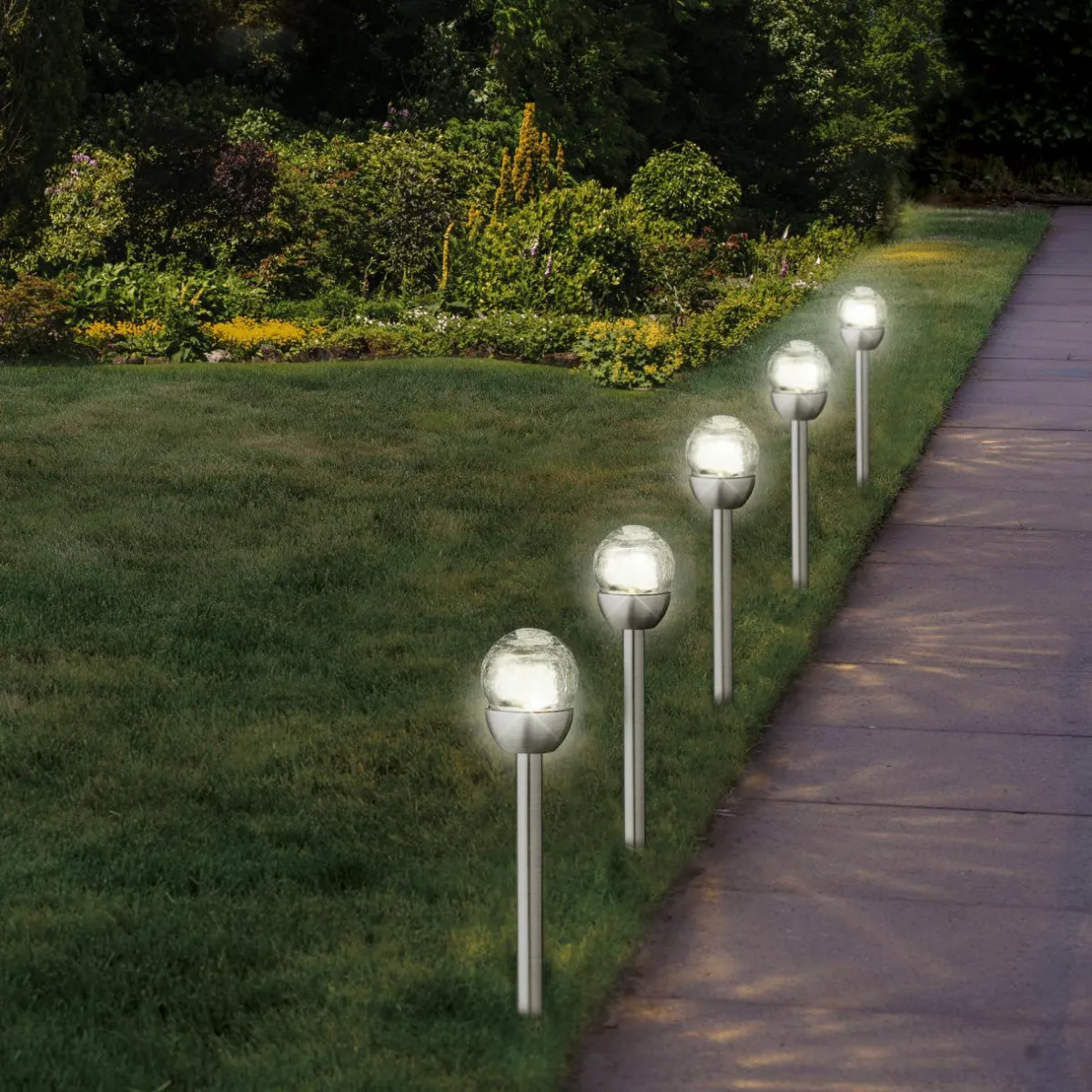 #N/A Lot de 6 bornes de jardin solaire (H24.5 cm) Verre craquelé Blanc chaud Outlet