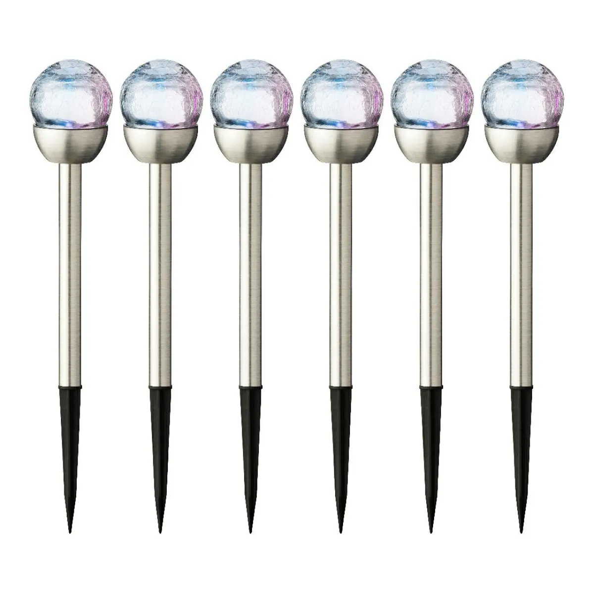 #N/A Lot de 6 bornes de jardin solaires (H24,5 cm) Verre craquelé Multicolore Discount