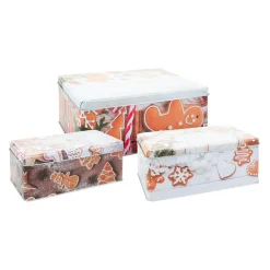 KOOPMAN Lot de 3 boîtes de rangement en métal rectangulaires Les Pains d'épices Marron Discount