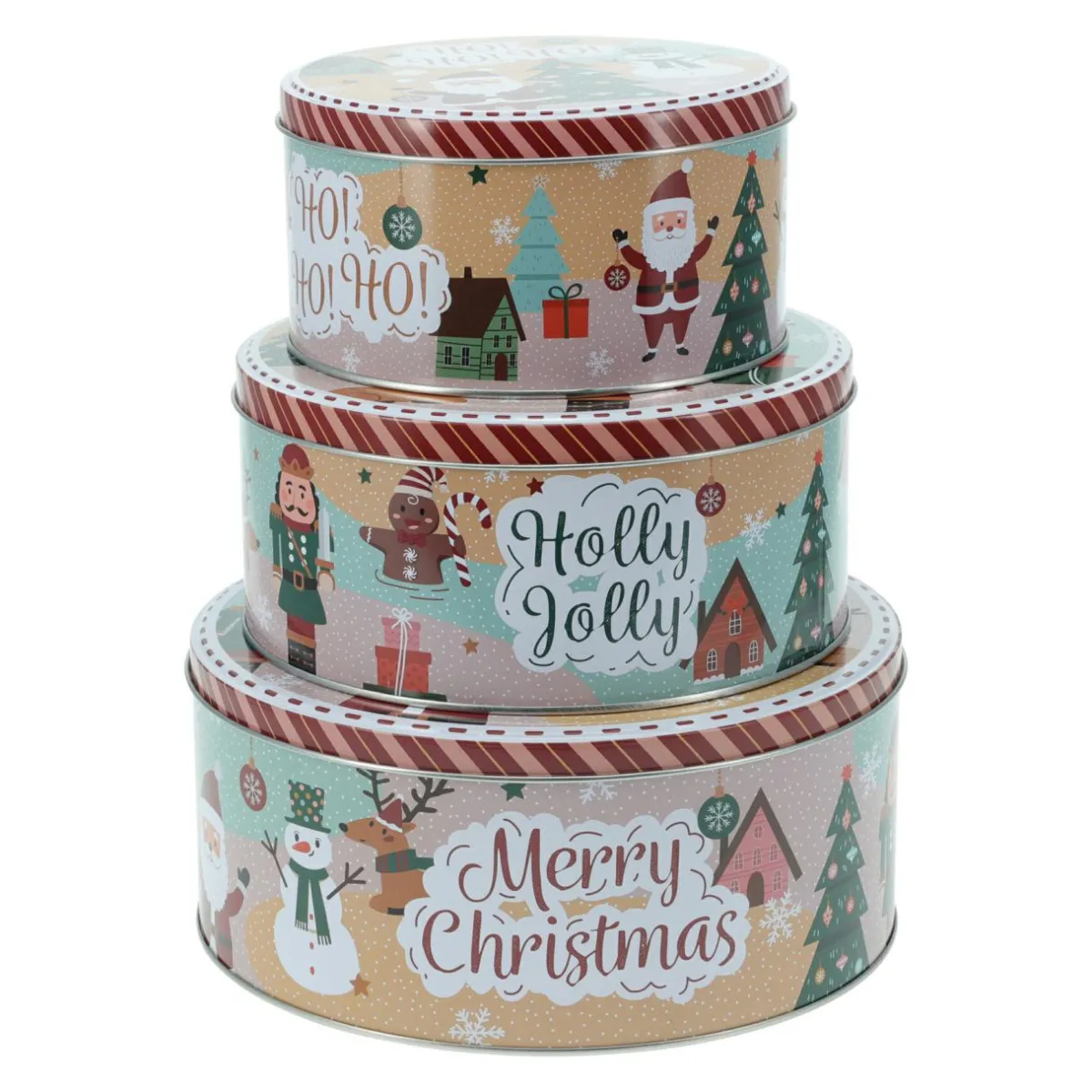 KOOPMAN Lot de 3 boîtes de rangement en métal rondes Personnages de Noël Multicolore Sale