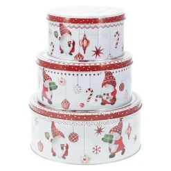 KOOPMAN Lot de 3 boîtes de rangement en métal rondes Les Lutins en Rouge Sale