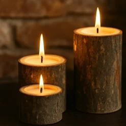 Feeric Lights & Christmas Lot de 3 Bougeoirs (D6 cm) Rondin de Bois Sale