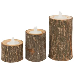 Feeric Lights & Christmas Lot de 3 Bougeoirs (D6 cm) Rondin de Bois Sale