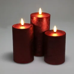 KOOPMAN Lot de 3 bougies LED scintillantes à piles (D7,5 cm) Mystery Rouge Hot