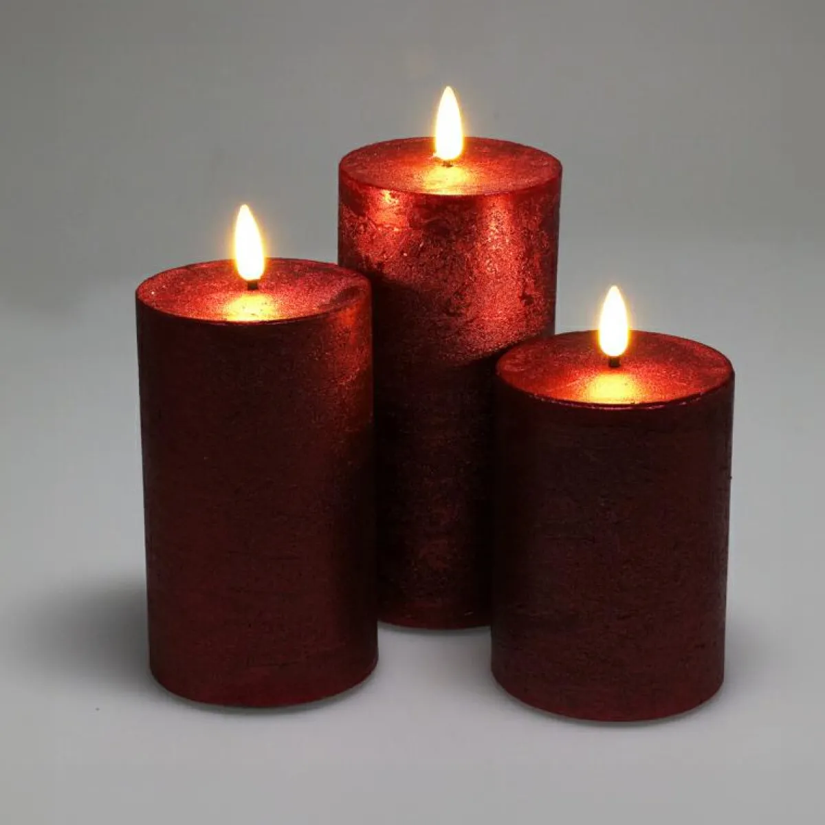 KOOPMAN Lot de 3 bougies LED scintillantes à piles (D7,5 cm) Mystery Rouge Hot