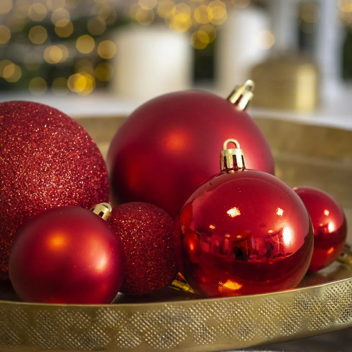 EMINZA Lot de 30 boules de Noël assorties New Alpine Rouge New