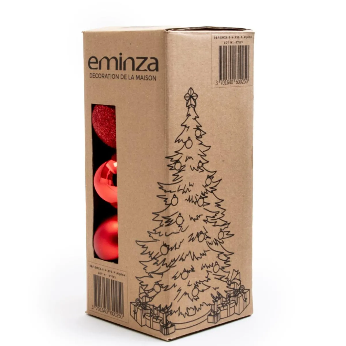 EMINZA Lot de 30 boules de Noël assorties New Alpine Rouge New