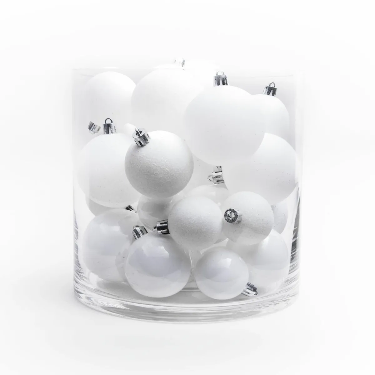 EMINZA Lot de 30 boules de Noël assorties New Alpine Blanc Hot