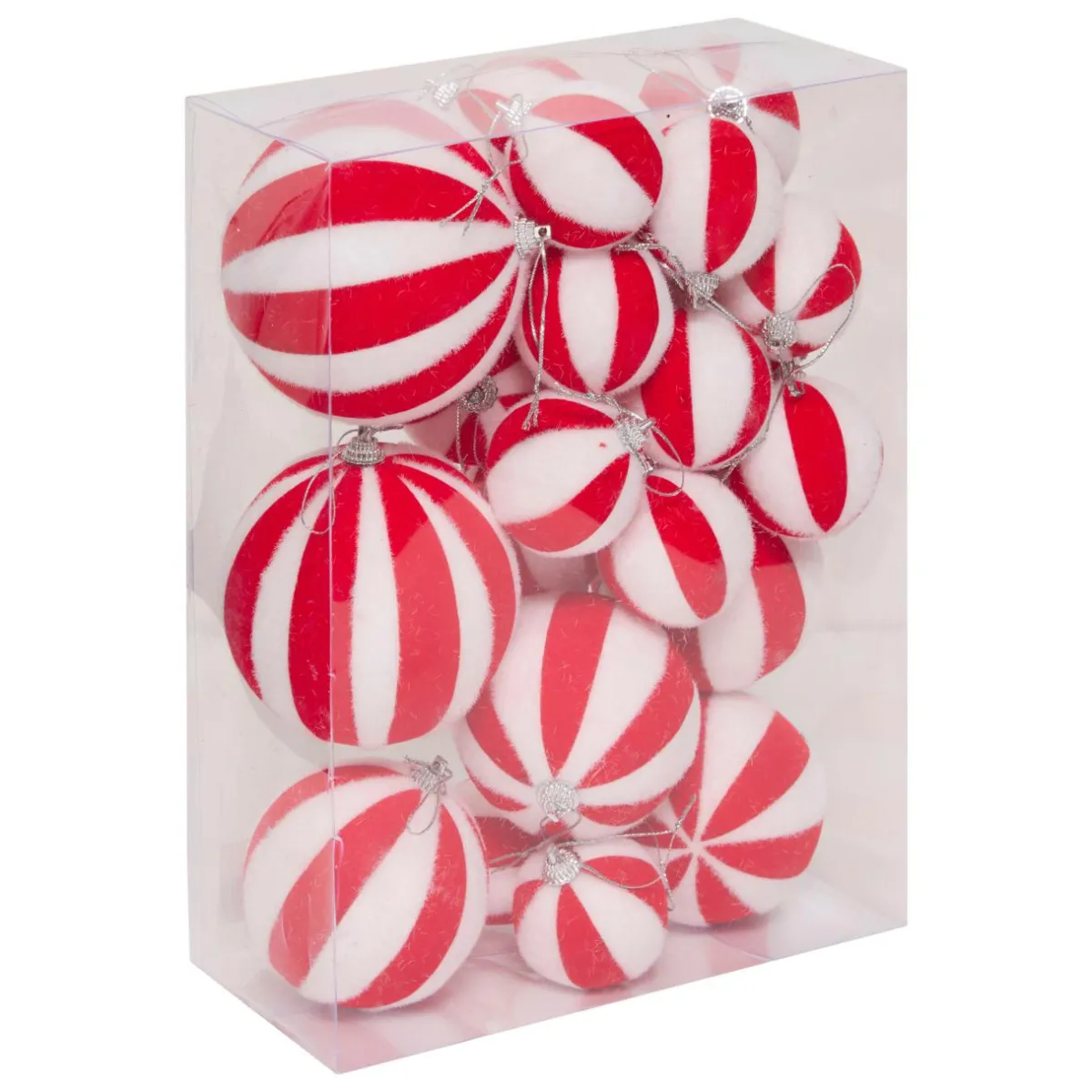JJA Lot de 22 boules de Noël assorties Rayures Rouge Best