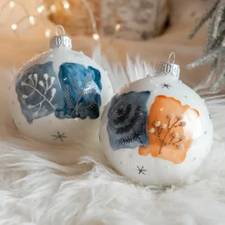 KAEMINGK Lot de 6 boules de Noël (D80 mm) en verre Herbier Blanc Clearance