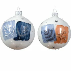 KAEMINGK Lot de 6 boules de Noël (D80 mm) en verre Herbier Blanc Clearance