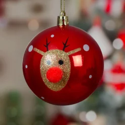 KAEMINGK Lot de 12 Boules de Noël (D80 mm) Renne Clown paillettes et or Rouge New