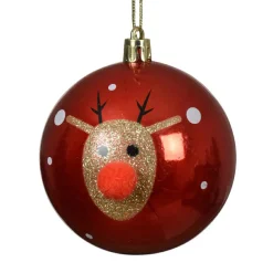 KAEMINGK Lot de 12 Boules de Noël (D80 mm) Renne Clown paillettes et or Rouge New