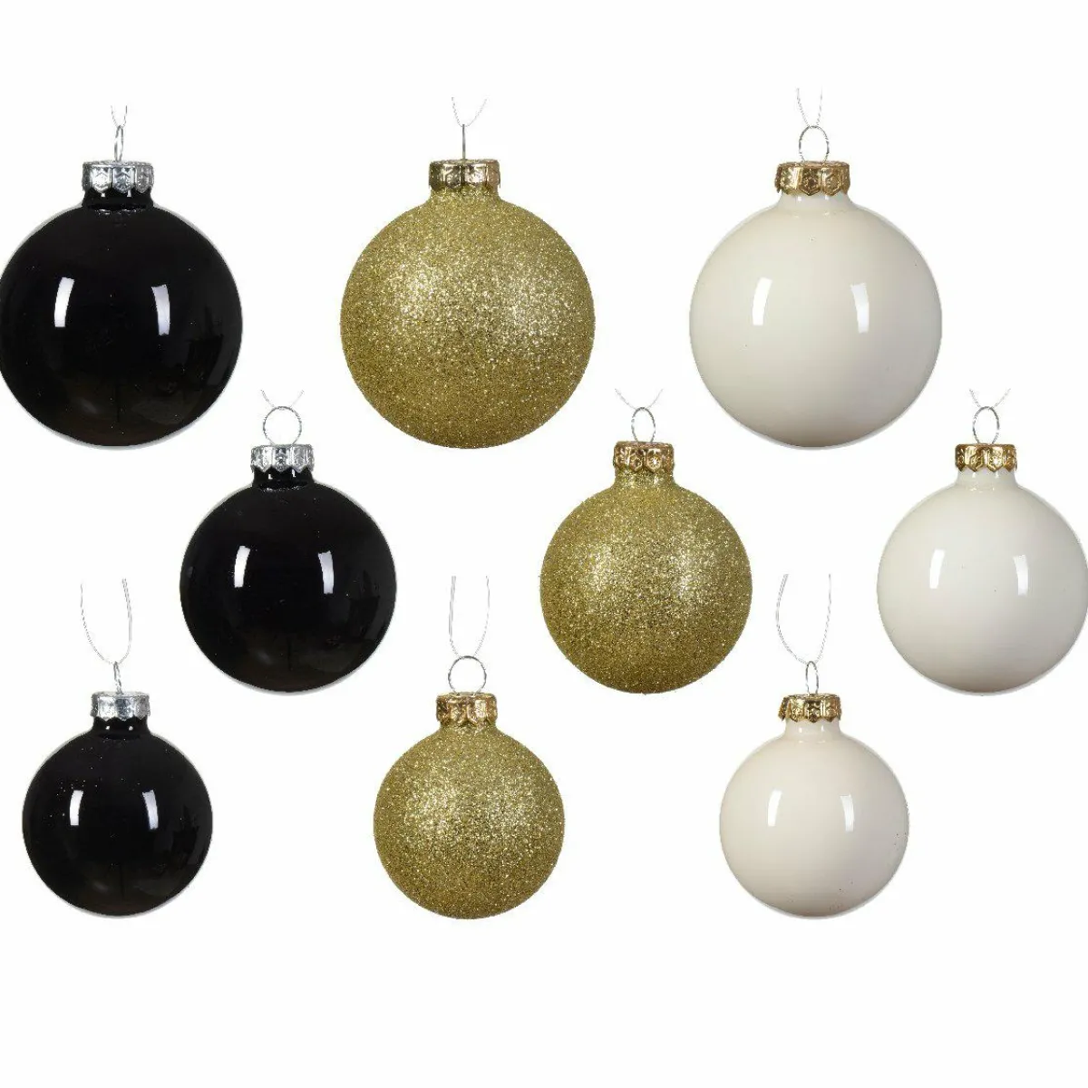 KAEMINGK Lot de 21 boules de Noël (D70 mm) Cristal en verre Blanc laine, or et Noir Online
