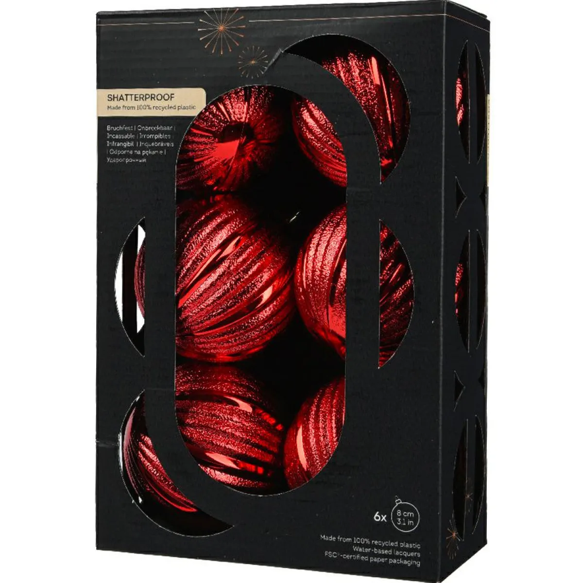KAEMINGK Lot de 6 Boules de Noël (D80 mm) Glitter Rouge Online