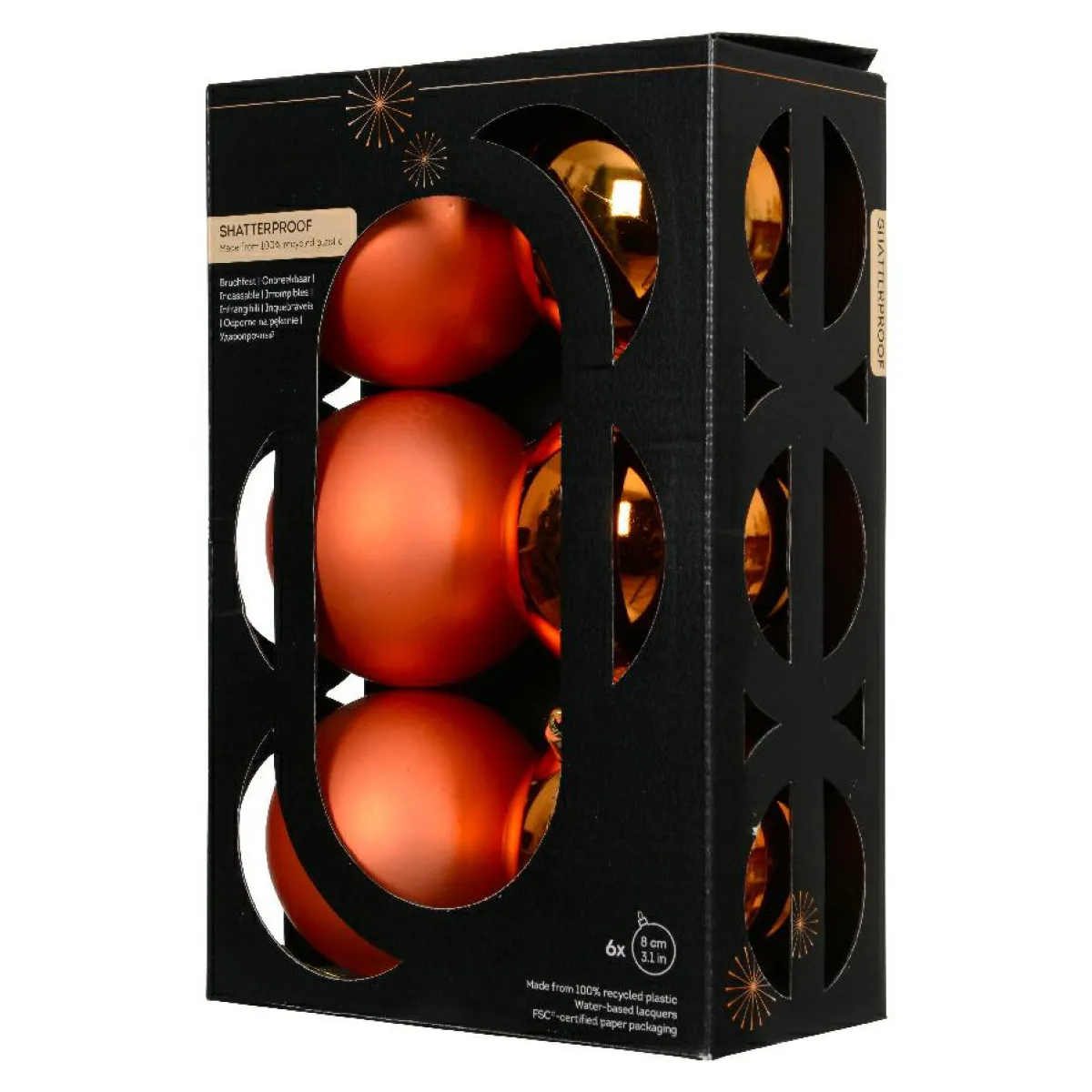 KAEMINGK Lot de 6 boules de Noël (D80 mm) Aravis Orange Sale