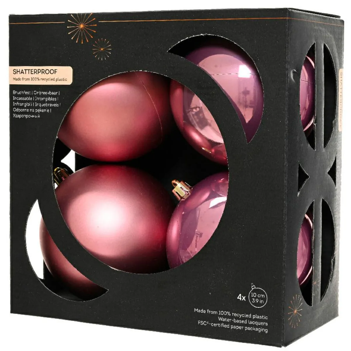 KAEMINGK Lot de 4 boules de Noël (D100 mm) Aravis Vieux rose Discount