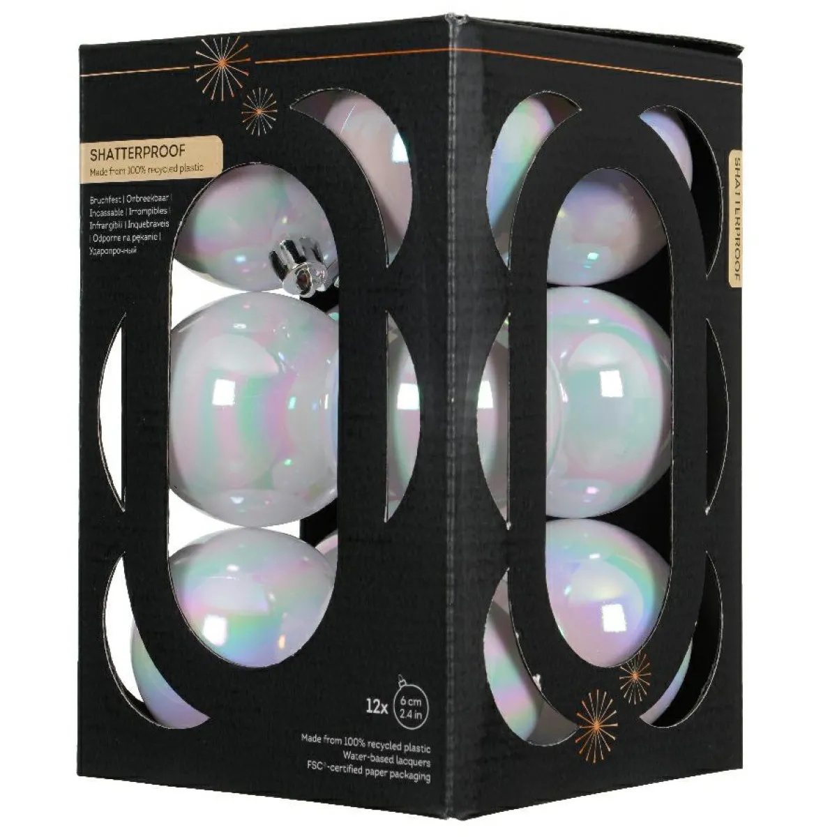 KAEMINGK Lot de 12 boules de Noël (D60 mm) Aravis Blanc irisé Best