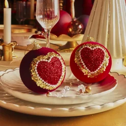KAEMINGK Lot de 12 boules de Noël (D80 mm) Cœur de Noël et or Rouge Best