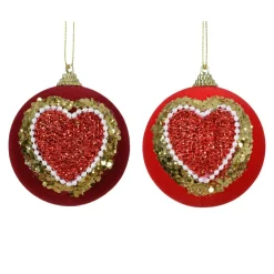 KAEMINGK Lot de 12 boules de Noël (D80 mm) Cœur de Noël et or Rouge Best