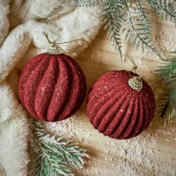 KAEMINGK Lot de 12 boules de Noël (D80 mm) Reflet d'or Bordeaux Discount