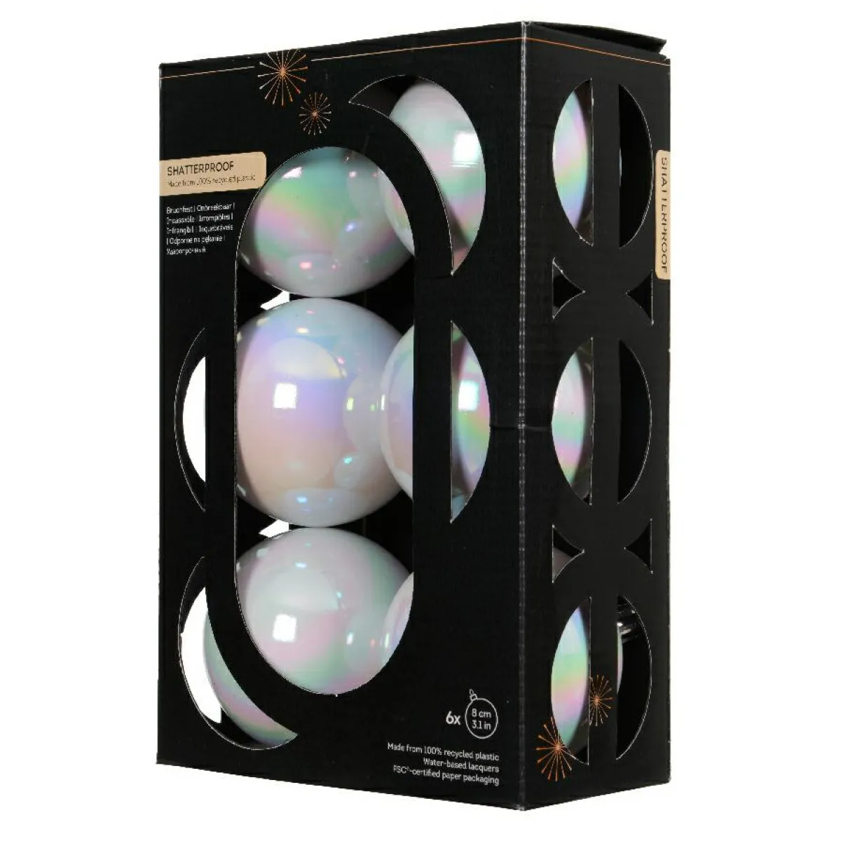 KAEMINGK Lot de 6 boules de Noël (D80 mm) Aravis Blanc irisé Clearance