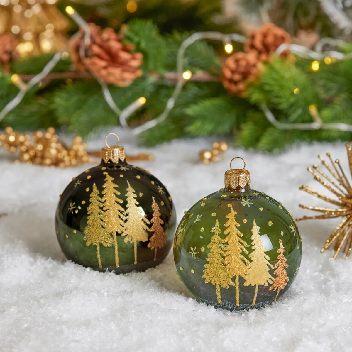 KAEMINGK Lot de 6 boules de Noël (D80 mm) en verre Pia Vert sapin Clearance