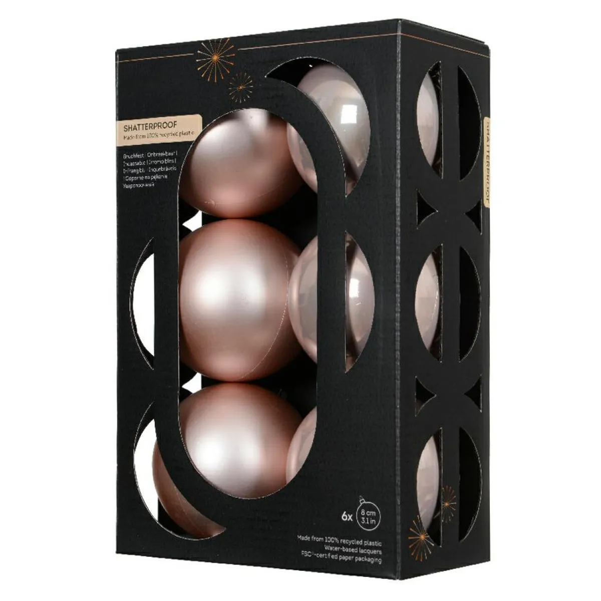 KAEMINGK Lot de 6 boules de Noël (D80 mm) Aravis Rose poudré Online