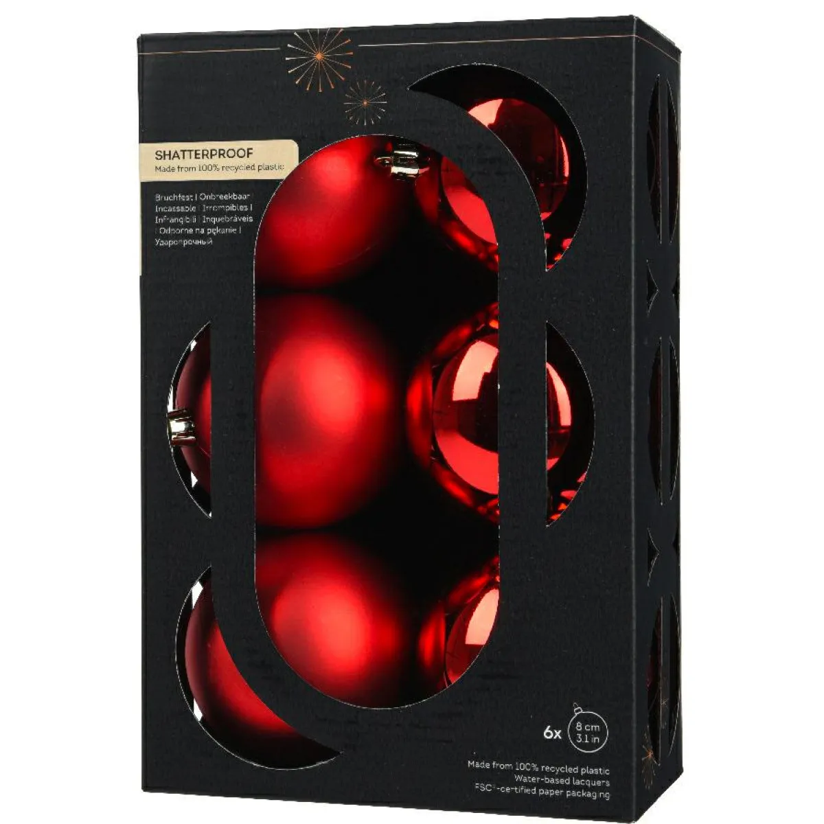 KAEMINGK Lot de 6 boules de Noël (D80 mm) Aravis Rouge Discount