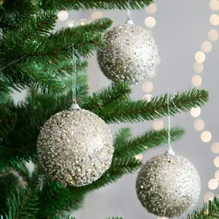 KAEMINGK Lot de 12 boules de Noël (D100 mm) Pluie de diamants Champagne Or