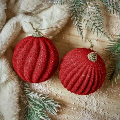 KAEMINGK Lot de 12 boules de Noël (D80 mm) Reflet d’or Rouge New