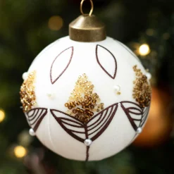 KAEMINGK Lot de 3 boules de Noël (D80 mm) en verre Douceur sucrée Blanc laine