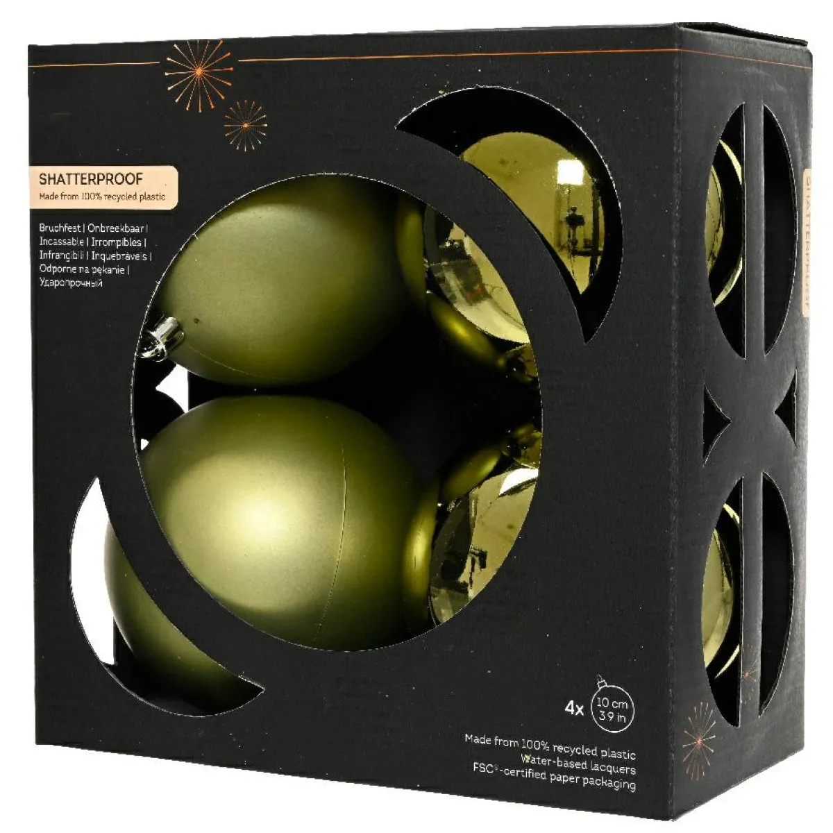 KAEMINGK Lot de 4 boules de Noël (D100 mm) Aravis Vert romarin