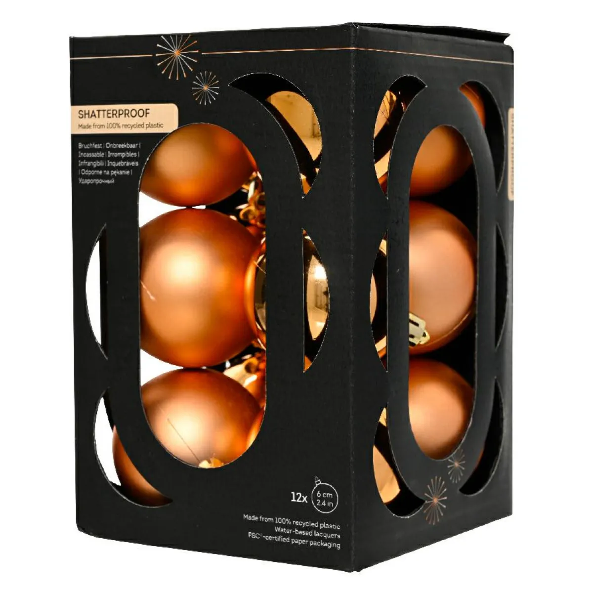 KAEMINGK Lot de 12 boules de Noël (D60 mm) Aravis Cognac Hot