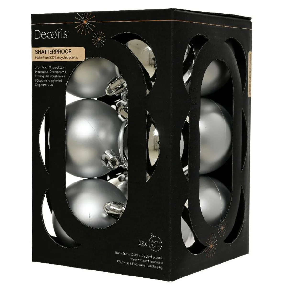 KAEMINGK Lot de 12 boules de Noël (D60 mm) Aravis Argent Hot