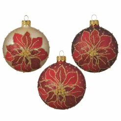 KAEMINGK Lot de 6 boules de Noël (D80 mm) en verre Poinsettia Rouge Hot