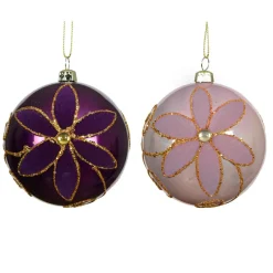 KAEMINGK Lot de 12 boules de Noël (D80 mm) Fleurs majestueuses Figue et rose Violet Discount