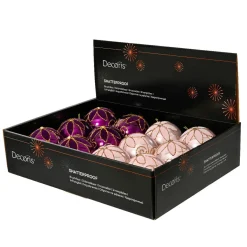 KAEMINGK Lot de 12 boules de Noël (D80 mm) Fleurs majestueuses Figue et rose Violet Discount