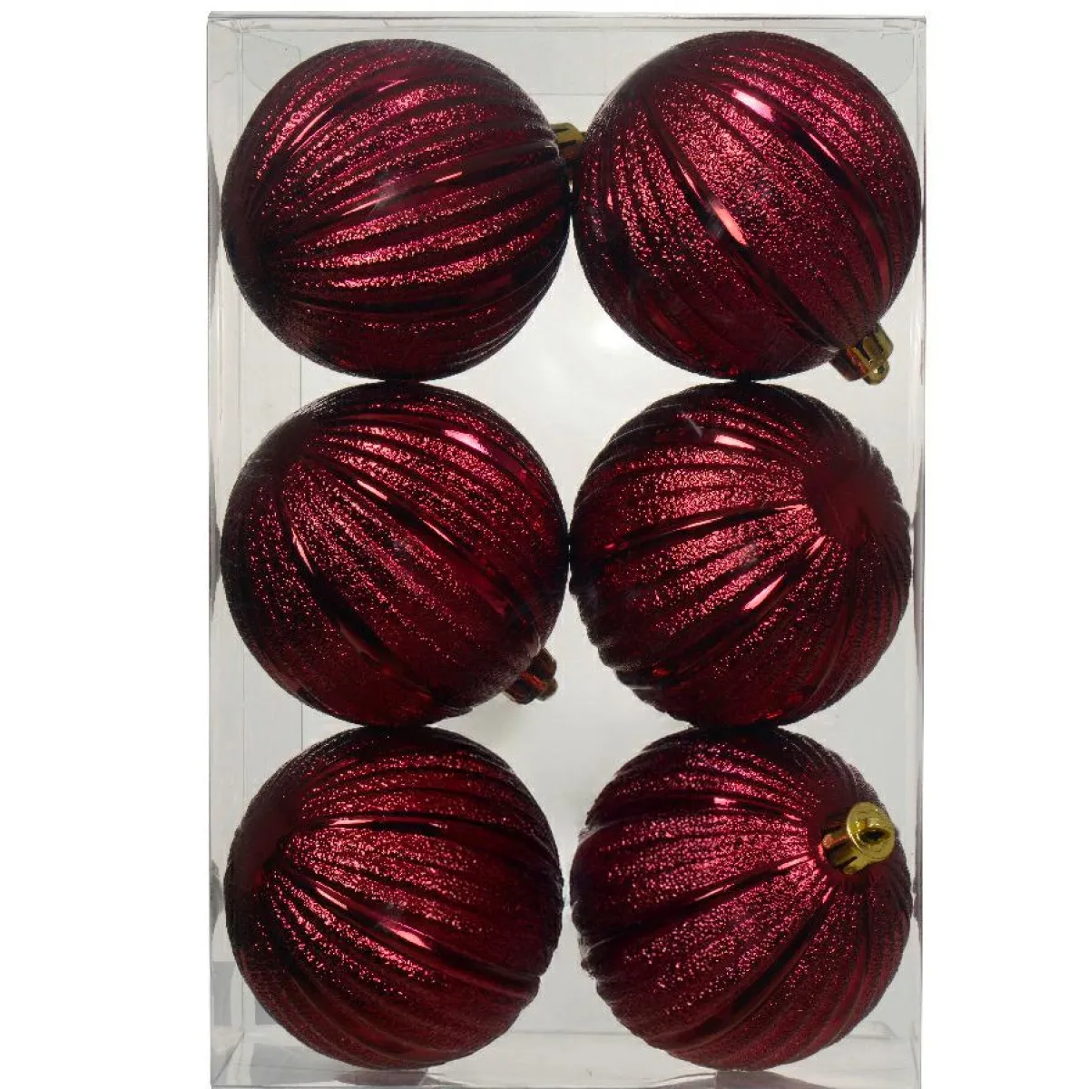 KAEMINGK Lot de 6 Boules de Noël (D80 mm) Glitter Bordeaux Discount
