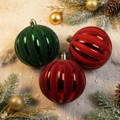 KAEMINGK Lot de 12 boules de Noël (D80 mm) Velours pailleté Rouge et vert Multicolore New