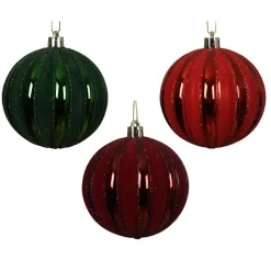 KAEMINGK Lot de 12 boules de Noël (D80 mm) Velours pailleté Rouge et vert Multicolore New