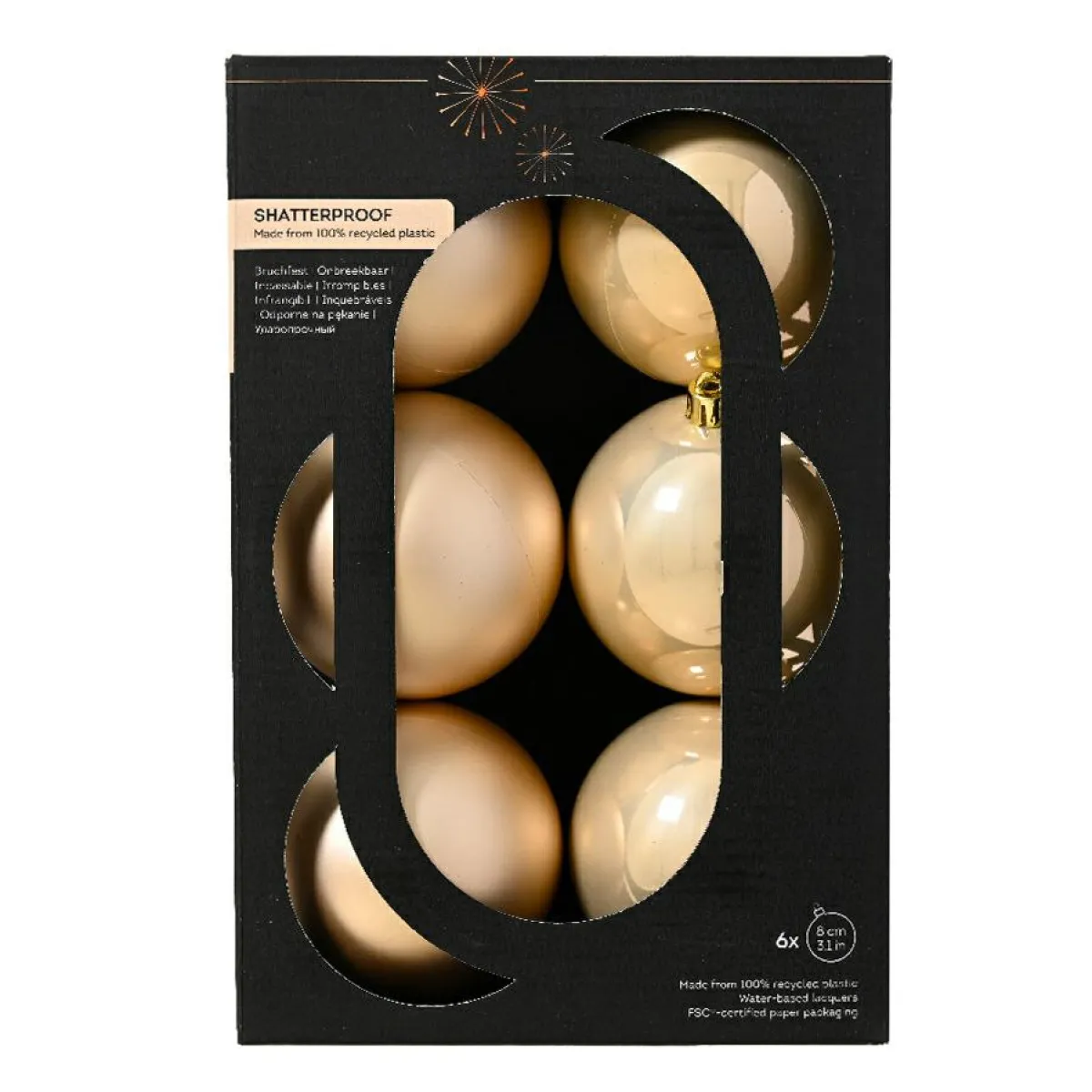 KAEMINGK Lot de 6 boules de Noël (D80 mm) Aravis Perle