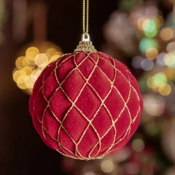 KAEMINGK Lot de 12 boules de Noël (D80 mm) Buckingham et or Rouge Discount