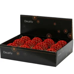 KAEMINGK Lot de 12 boules de Noël (D80 mm) Buckingham et or Rouge Discount