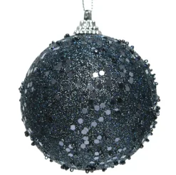KAEMINGK Lot de 12 boules de Noël (D80 mm) strass pailletés Bleu nuit Discount