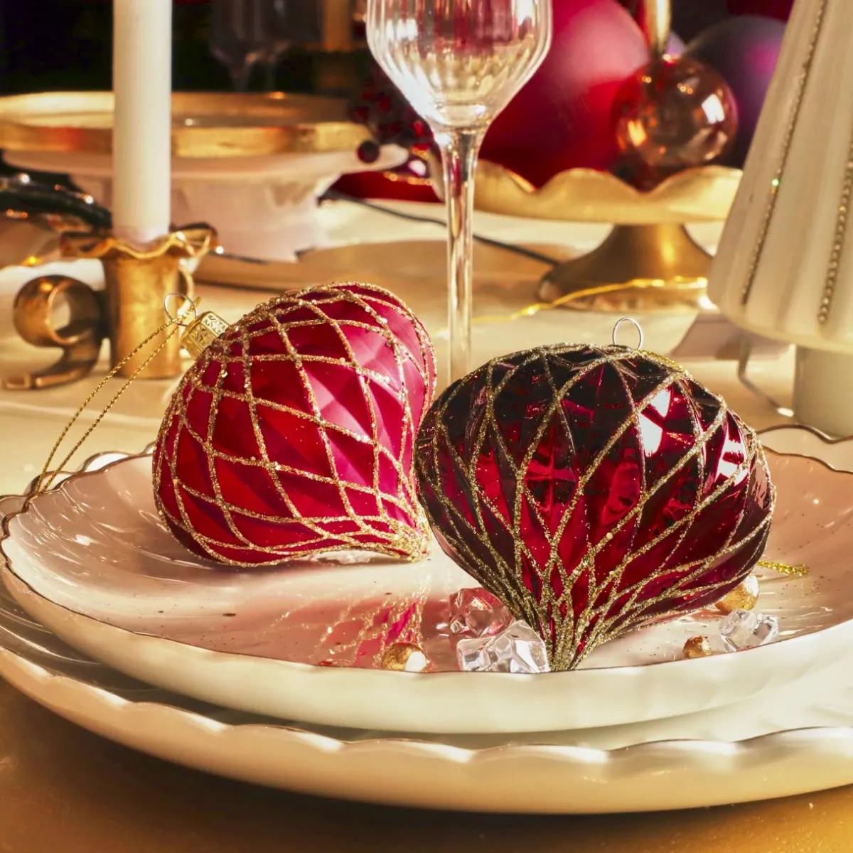 KAEMINGK Lot de 12 boules de Noël (D80 mm) Natale Prezioso Bordeaux Discount