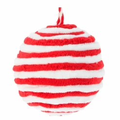 KOOPMAN Lot de 3 boules de Noël (D100 mm) Laine rayé et blanc Rouge